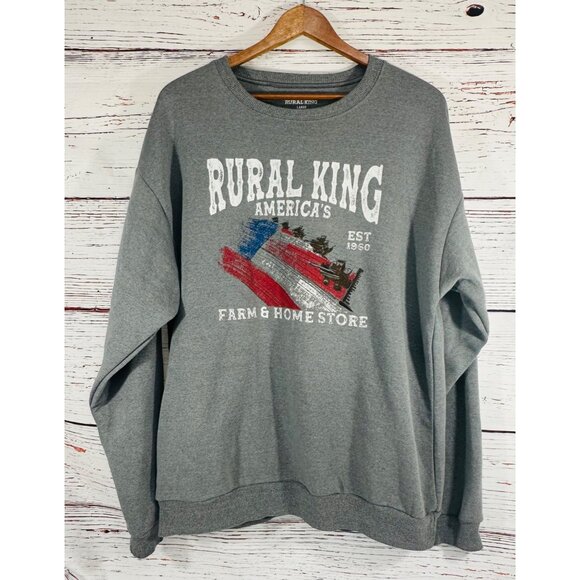 Rural King Combine Flag Graphic Sweatshirt Large Gray Mens Pullover Crewneck - Picture 4 of 10
